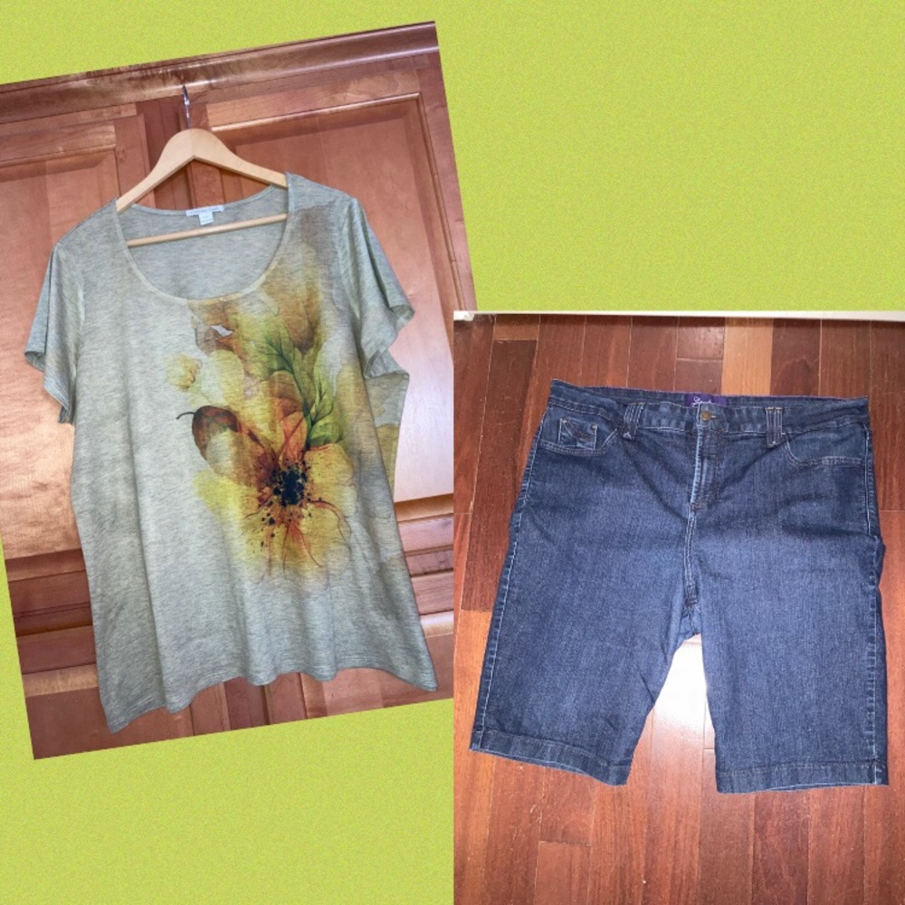 Lot NYDJ Shorts & Top  18 W 1X 16 W Dark Wash jean shorts made in USA! Coldwater